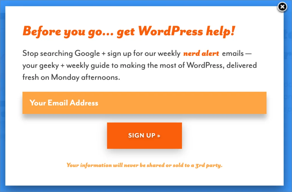 Get-WordPress-Help-Popup - PopupAlly Pro Exit intent popup example