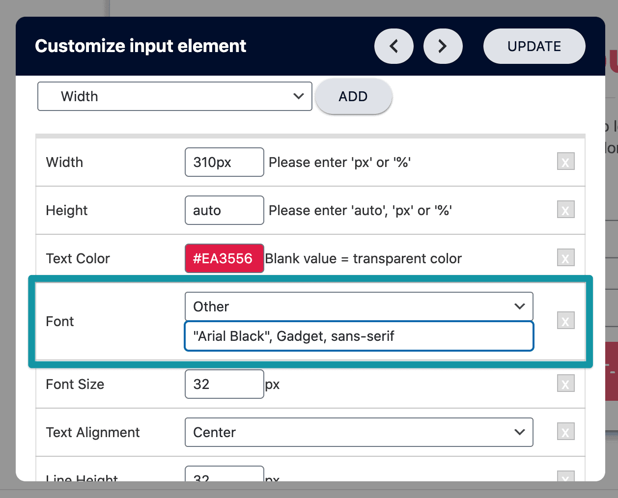 Designate a font in PopupAlly Settings