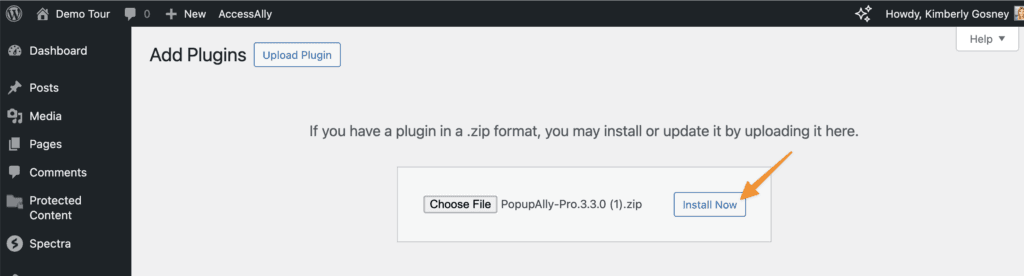 Install free popupally plugin in WordPress