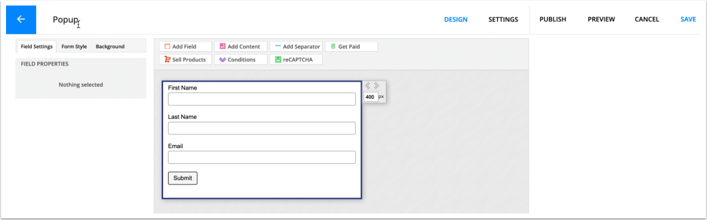 Ontraport screenshot of form fields