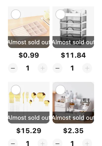 Aliexpress - Almost sold out Buy now - PopupAlly Pro low stock alerts fomo popup example