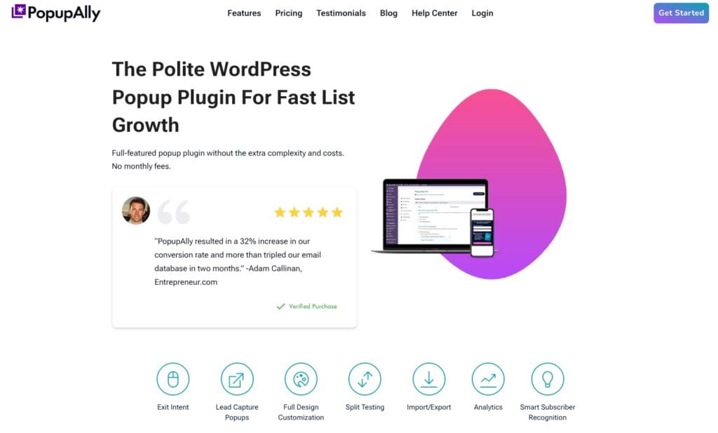 Popup Ally Homepage Screenshot